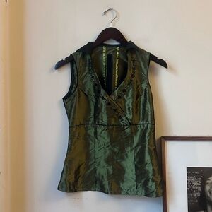 vintage y2k green embroidered floral sleeveless top chartreuse